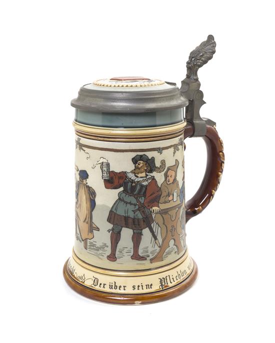 Appraisal: Sale Lot A Mettlach Pewter Mounted Stein liter depicting a