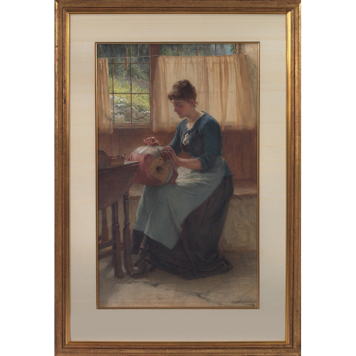 Appraisal: William Harris Weatherhead British - Lacemaking watercolor x signed and