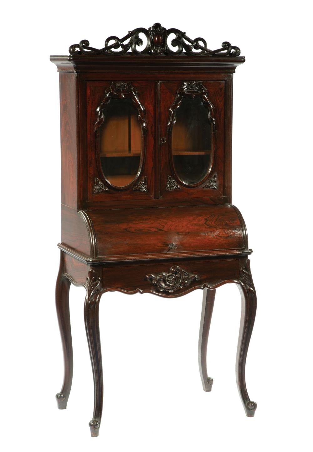 Appraisal: American Rococo Rosewood and Grained Diminutive Cylinder Desk th c