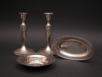 Appraisal: Kirk Sterling Silver Candlesticks American Sterling Silver Plates Proceeds from