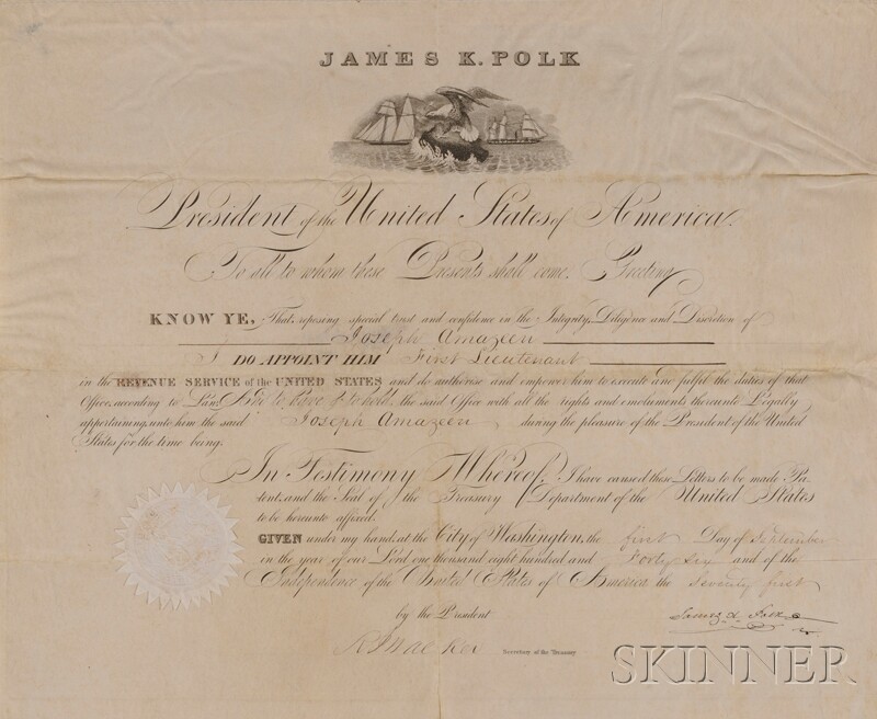 Appraisal: Polk James - Signed document one page September st on