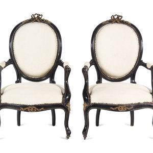 Appraisal: A Pair of Napoleon III Gilt Metal Mounted Ebonized Fauteuils