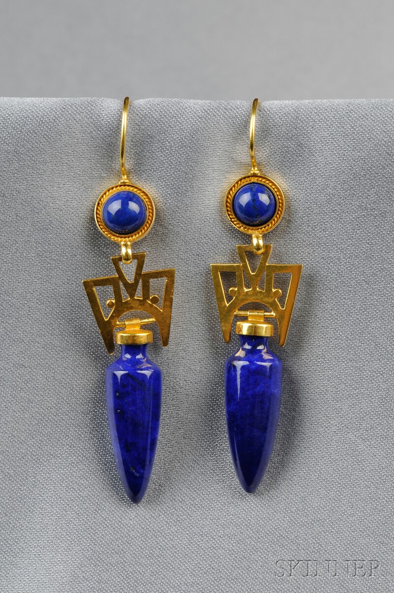 Appraisal: kt Gold and Lapis Earpendants each lapis urn suspended from