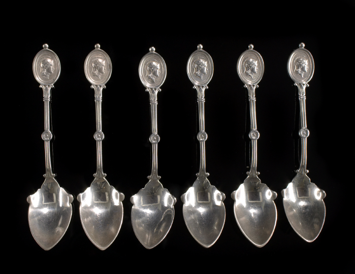 Appraisal: Set of Six Wendt Medallion Sterling Silver Dessert Spoons the