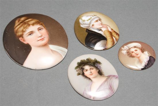 Appraisal: Four Continental painted transfer miniature portrait plaques of women late