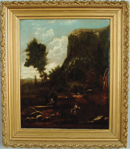 Appraisal: SIGNED American th Century WESTERN LANDSCAPE Oil on canvas scene