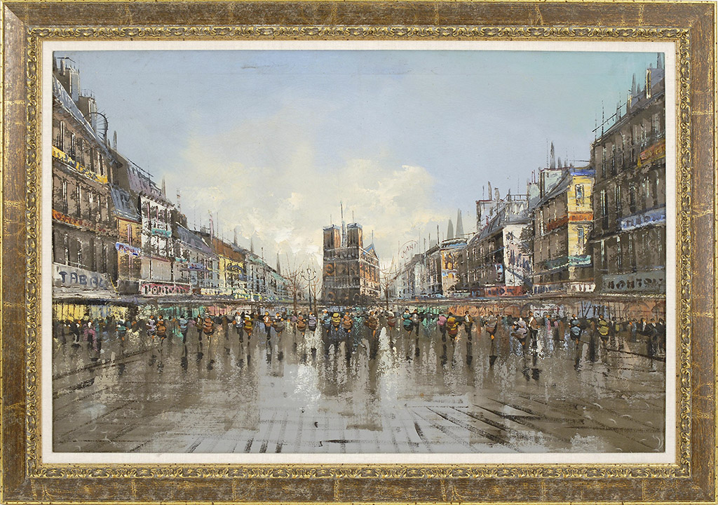 Appraisal: EUROPEAN SCHOOLMid- th CenturyEuropean street scene Unsigned Oil on canvas