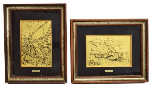 Appraisal: lot of Framed Italian etchings on gilt silver plaques after