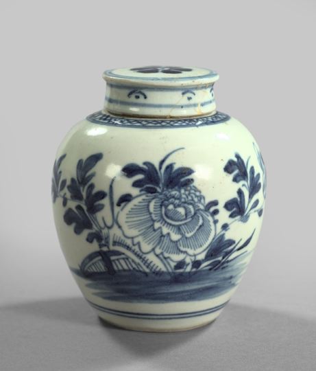 Appraisal: Chinese Blue and White Porcelain Covered Tea Caddy fourth quarter