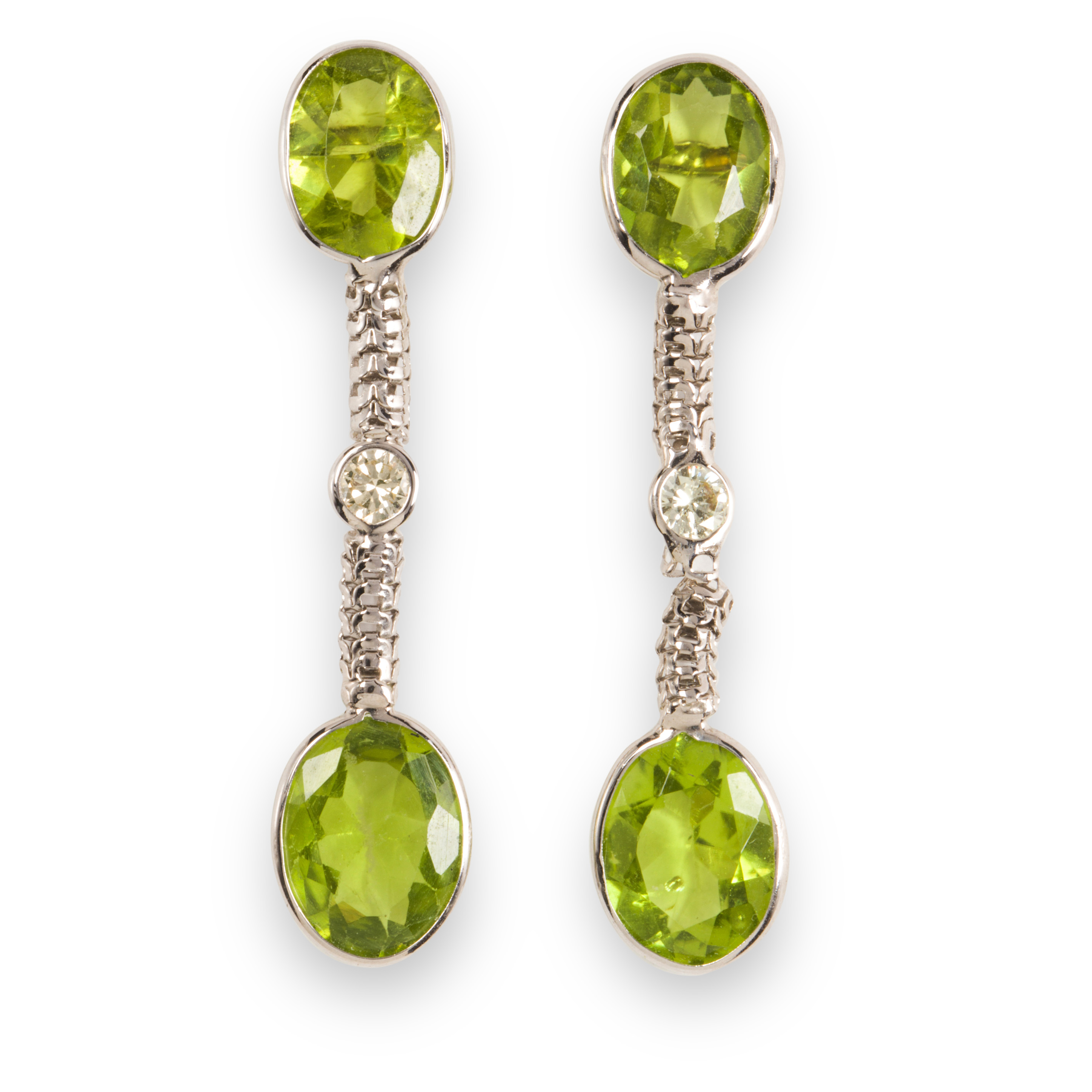 Appraisal: A PAIR OF PERIDOT DIAMOND AND FOURTEEN KARAT WHITE GOLD