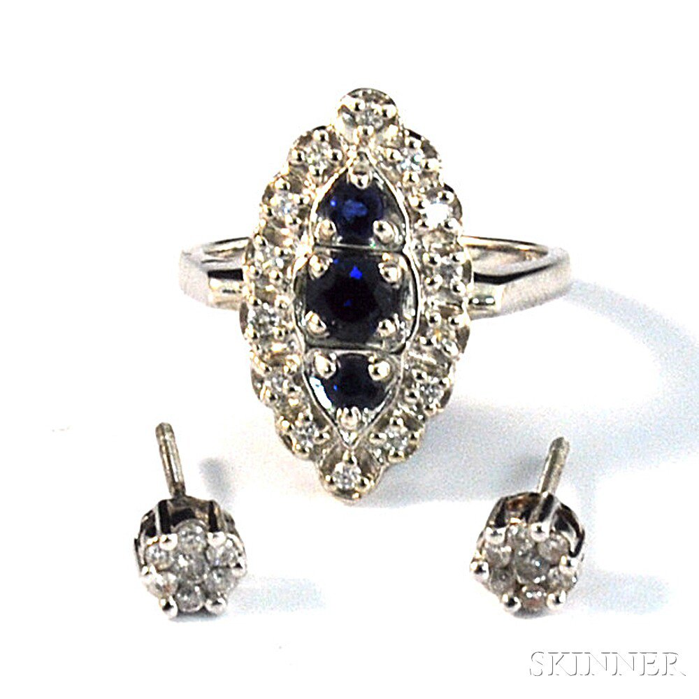 Appraisal: Pair of Diamond Earstuds and a kt White Gold Sapphire