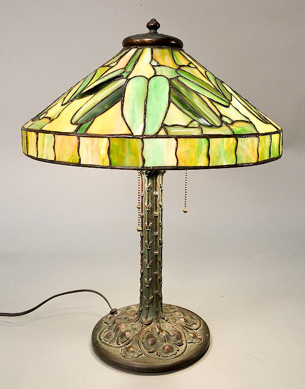 Appraisal: Duffner Kimberly Bamboo table lamp mosaic glass shade with bamboo