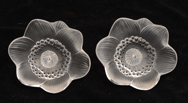 Appraisal: Lalique of FranceTwo anemones opalescent and clear glassetched 'Lalique France'