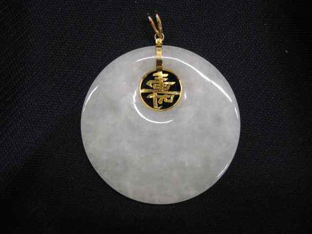 Appraisal: Jade k Gold Pendant apple green medallion with gold character