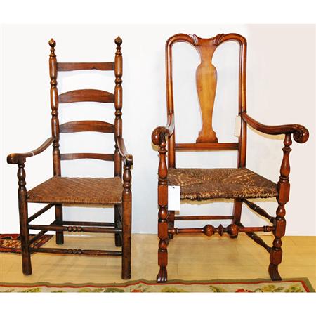 Appraisal: Queen Anne Style Maple Armchair Together with a Turned Slat