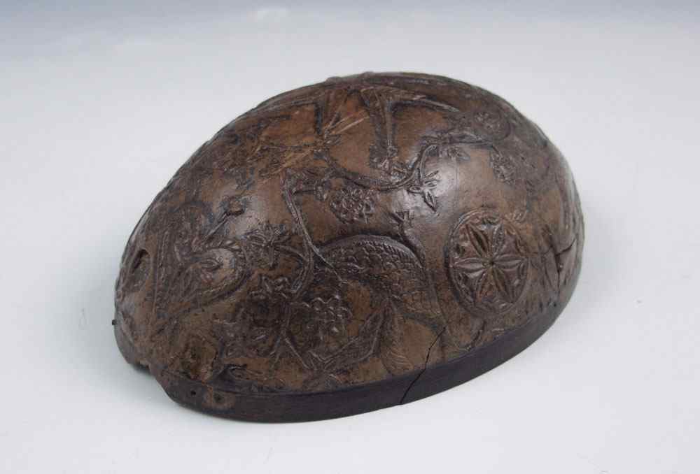 Appraisal: ORNATELY CARVED COCONUT Circa mid th century most likely Mexican