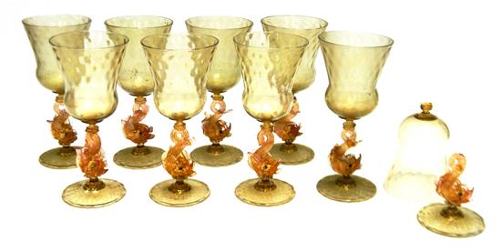 Appraisal: GLASS Nine early th C Venetian glass goblets with shaped