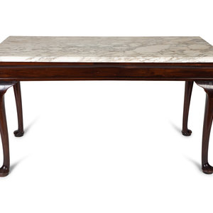 Appraisal: A Queen Anne Style Marble Top Mahogany Console Table EARLY