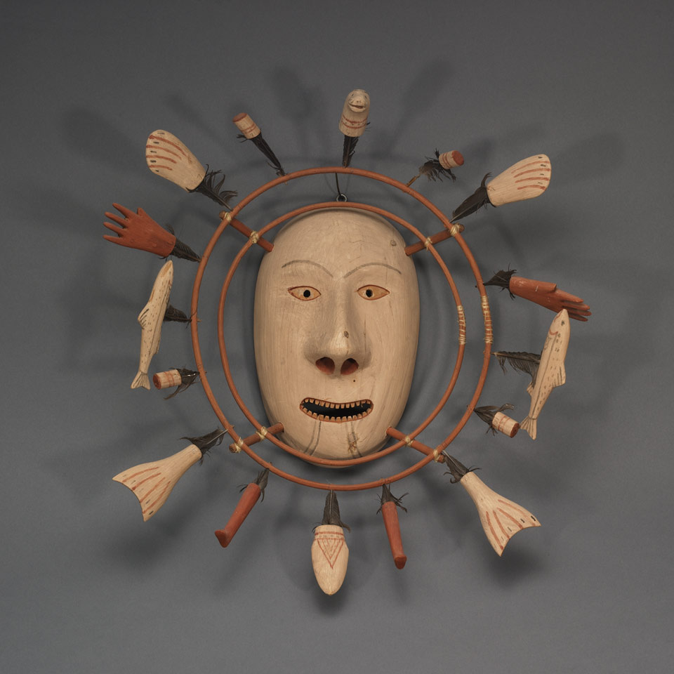 Appraisal: Unidentified Nunivak Island SPIRIT MASK wood paint feathers two concentric