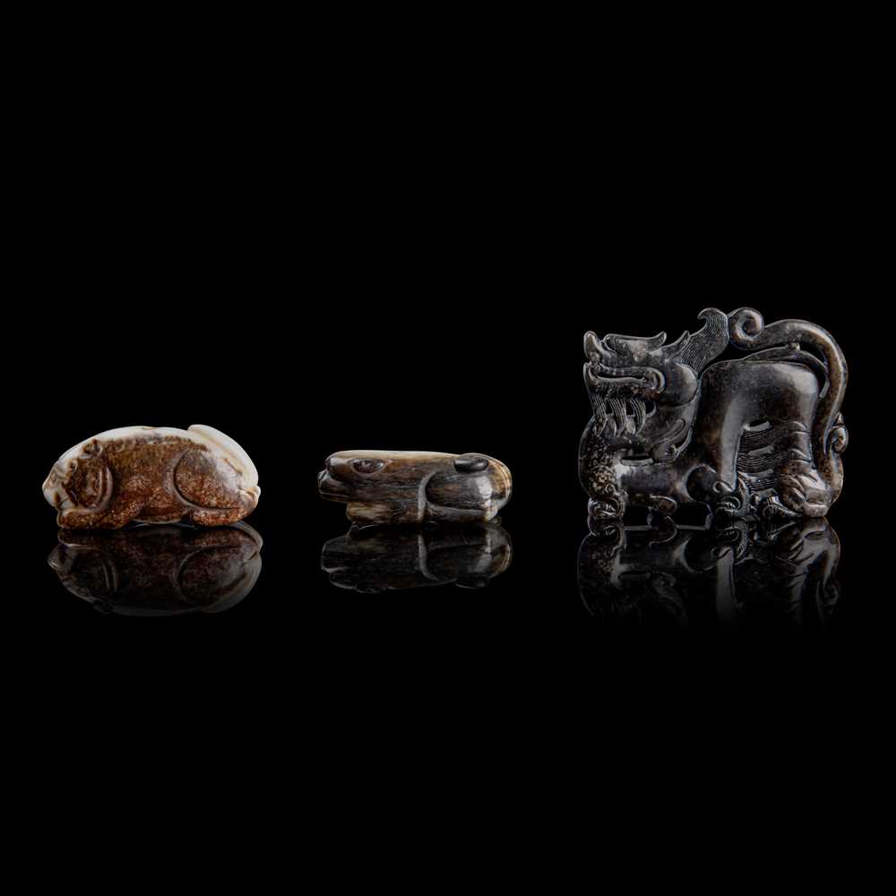 Appraisal: GROUP OF THREE JADE ANIMAL CARVINGS MING DYNASTY TH CENTURY