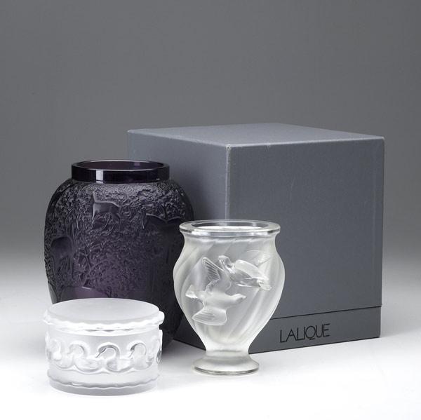 Appraisal: Three pieces of Lalique glass th C Including Biches amethyst