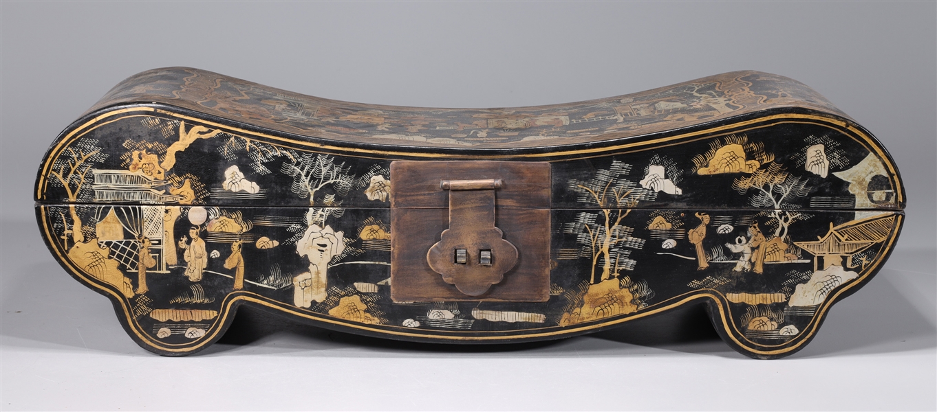 Appraisal: Chinese gilt lacquer pillow form box with figures and landscape