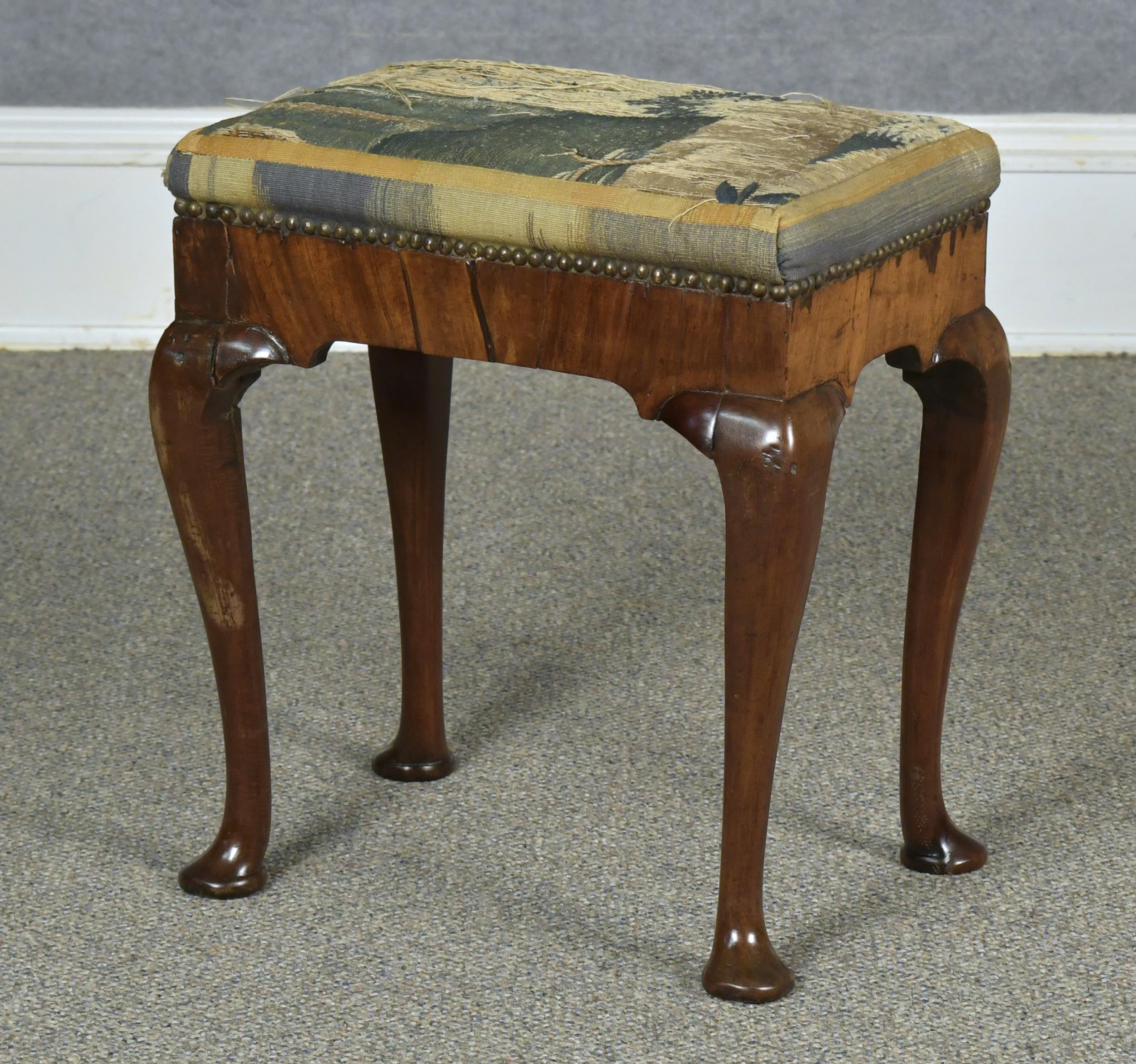 Appraisal: TH C QUEEN ANNE MAHOAGNY FOOTSTOOL Ca - English rectangular