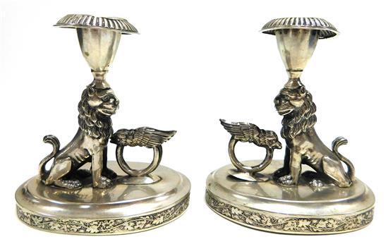 Appraisal: SILVER Pair of th C Emil Radke Warsaw silver candlesticks