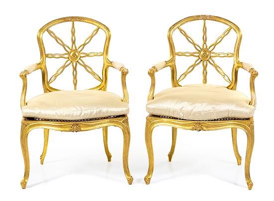 Appraisal: A Pair of George III Giltwood Armchairs Height inches A