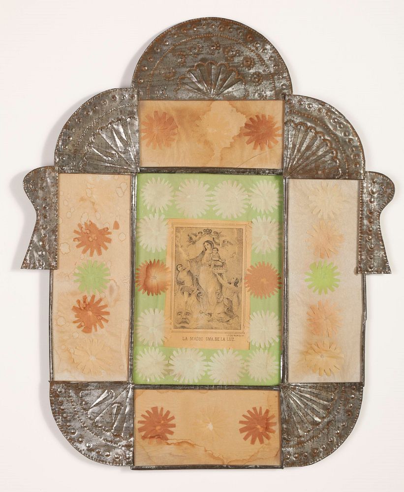 Appraisal: Tin Frame with Devotional Print ca New Mexico Tin Frame