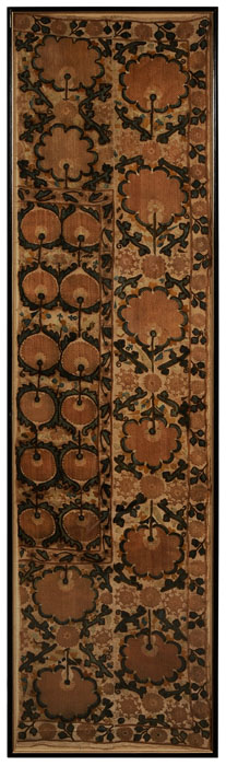 Appraisal: Embroidered Suzani Panel Uzbekistan th century rows of embroidered large-stemmed