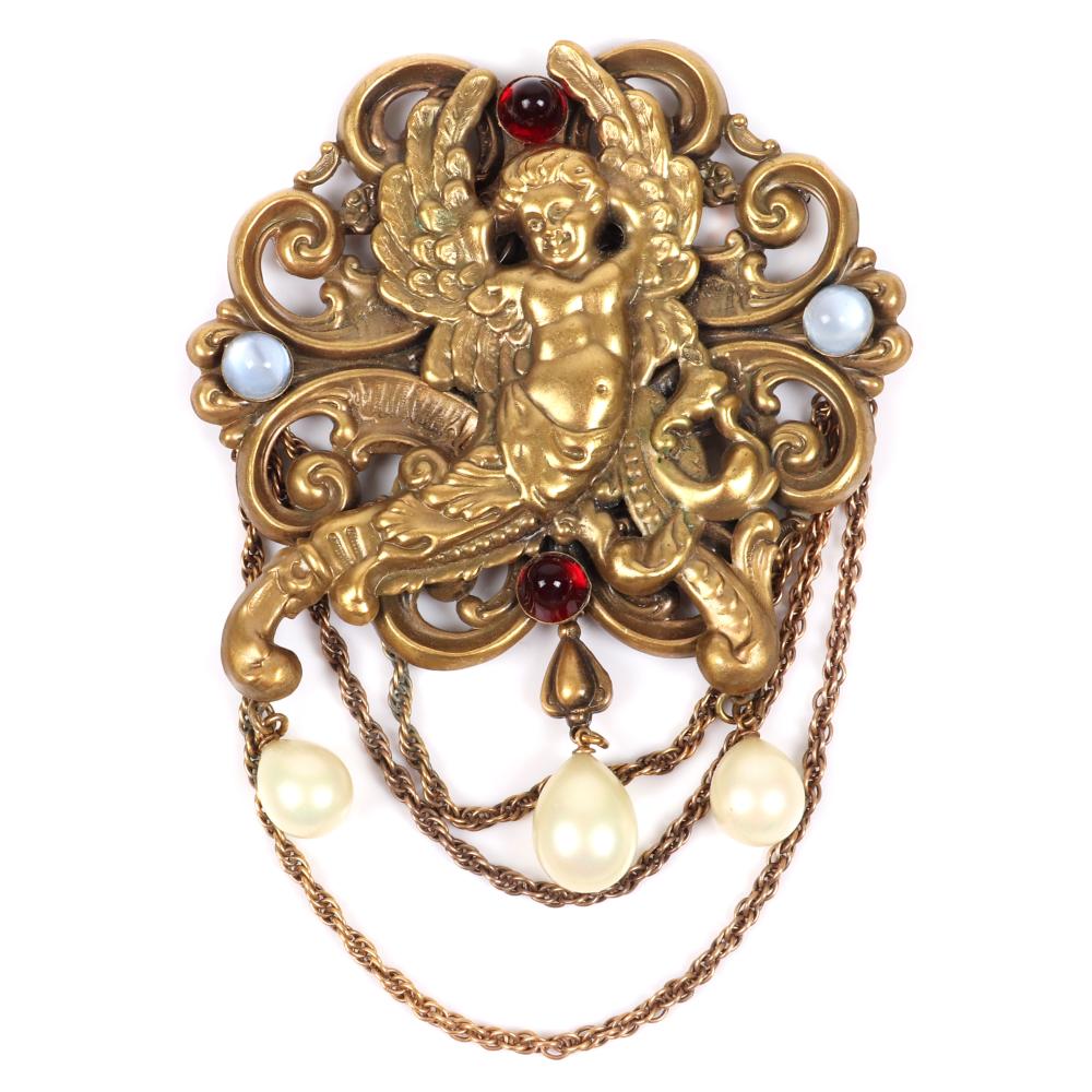 Appraisal: JOSEFF OF HOLLYWOOD ENORMOUS H LAYERED BROOCH WITH WINGED CHERUB