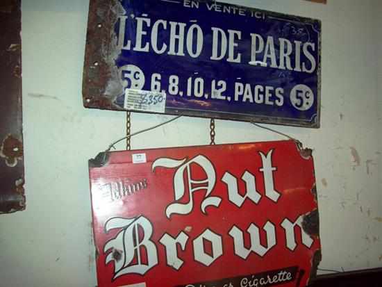 Appraisal: TWO ANTIQUE ENAMEL SIGNS ONE FRENCH AND THE OTHER NUT