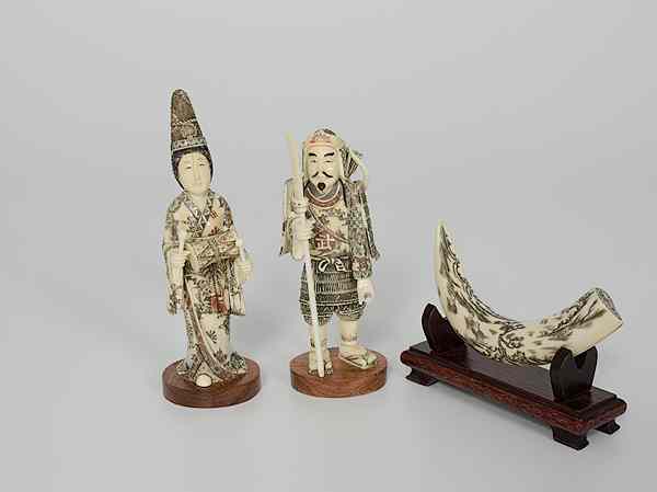 Appraisal: Chinese Inked Resin Figures China Three inked resin items including