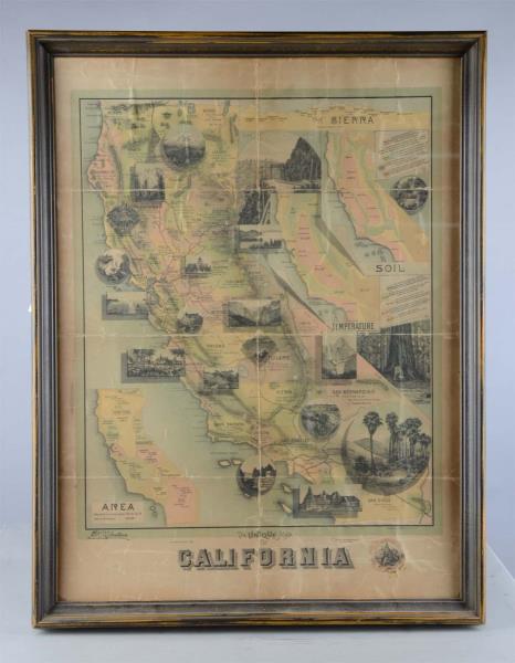 Appraisal: Early California State Map In Frame Titled The Unique Map