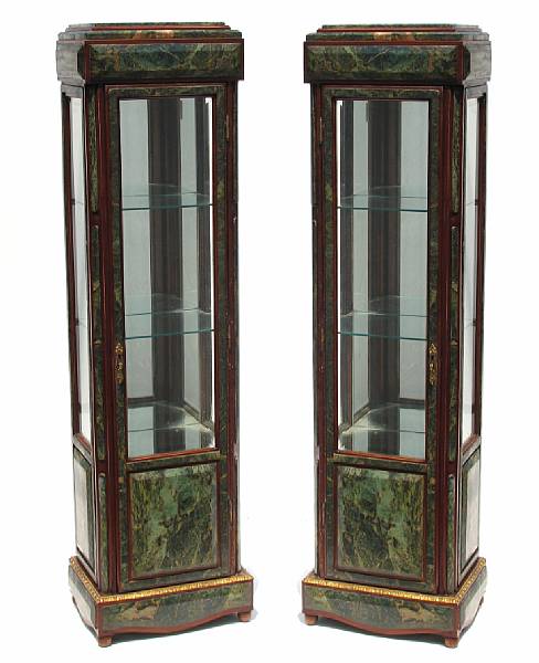 Appraisal: A pair of Empire style marble inlaid vitrine height ft