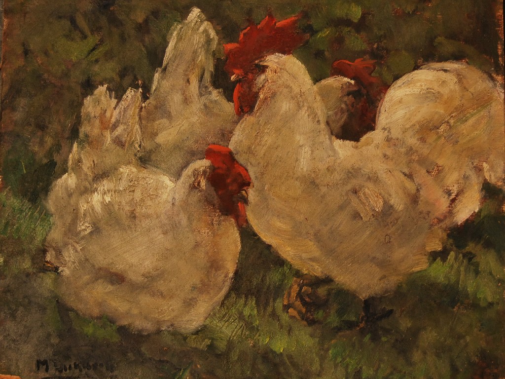 Appraisal: M Dickson - trio of White Chickens oil on board