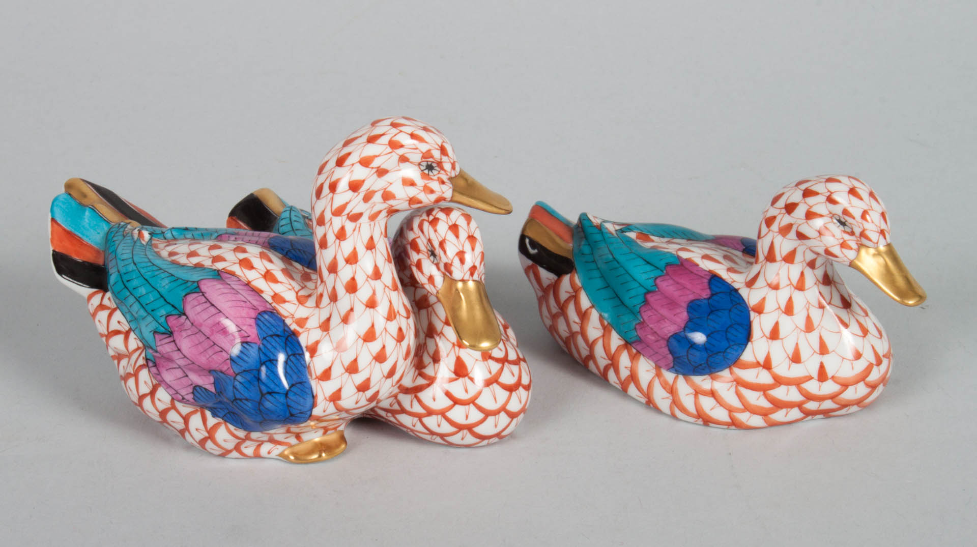 Appraisal: Herend porcelain ducks in the Rust Fishnet pattern group with