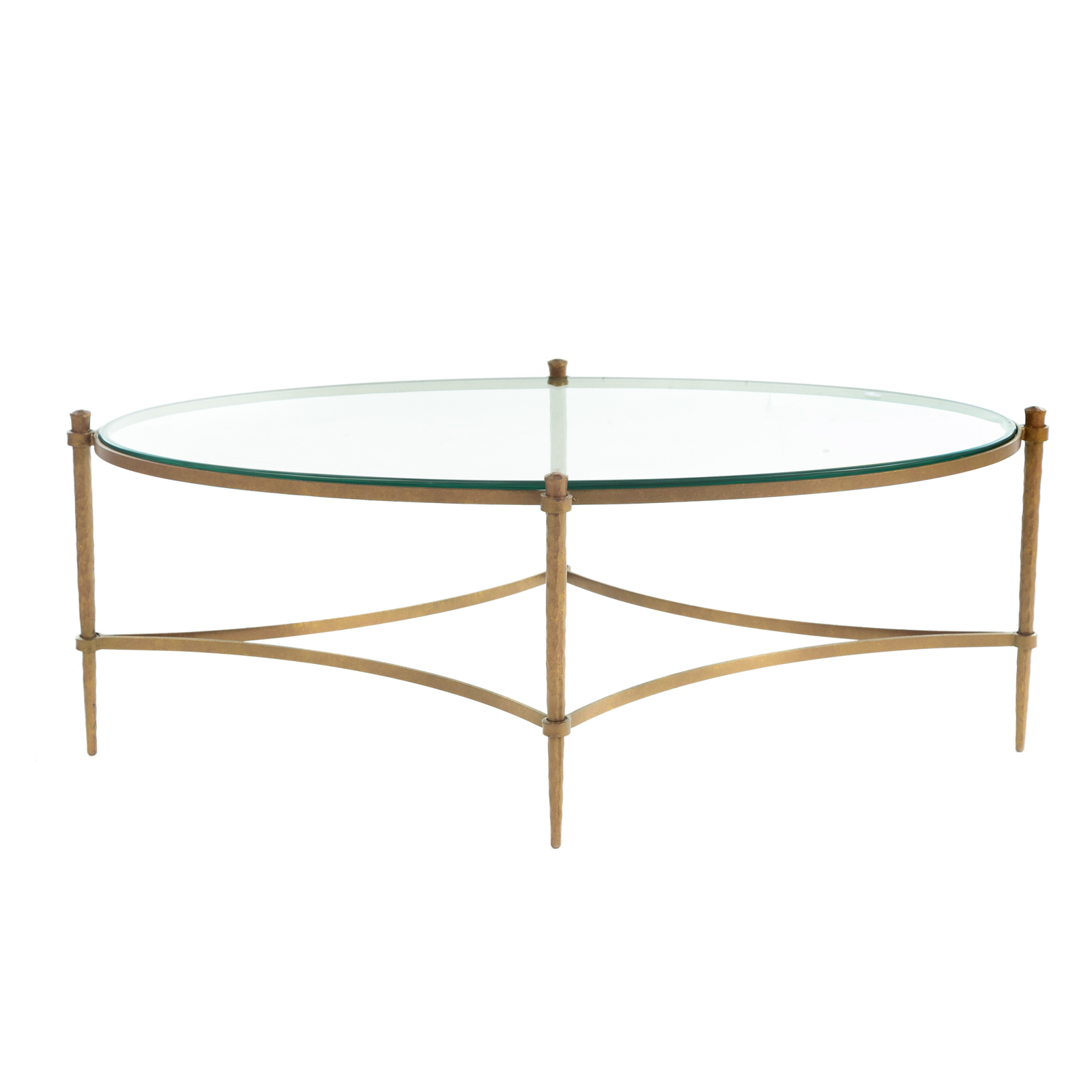 Appraisal: CONTEMPORARY OVAL GLASS COCKTAIL TABLE th century bronze or gilt