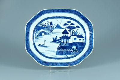 Appraisal: Canton octagonal platter harbor scene with pagoda boats multiple geometric