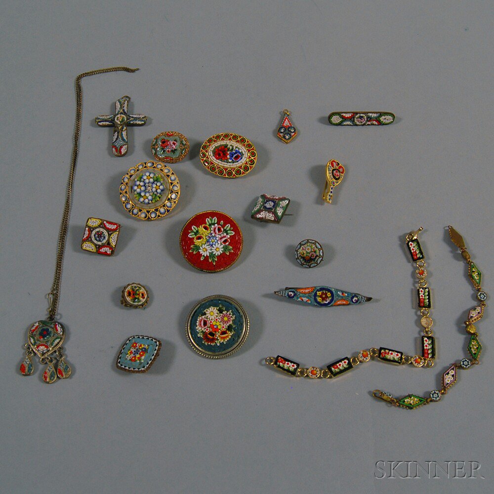 Appraisal: Large Group of Mostly Italian Micromosaic Jewelry two bracelets twelve