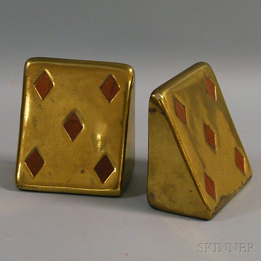 Appraisal: Ben Seibel Jenfredware Brass Bookends each with five wood diamond