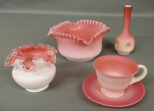 Appraisal: - Four pieces Peach Blow glass three vases incl a