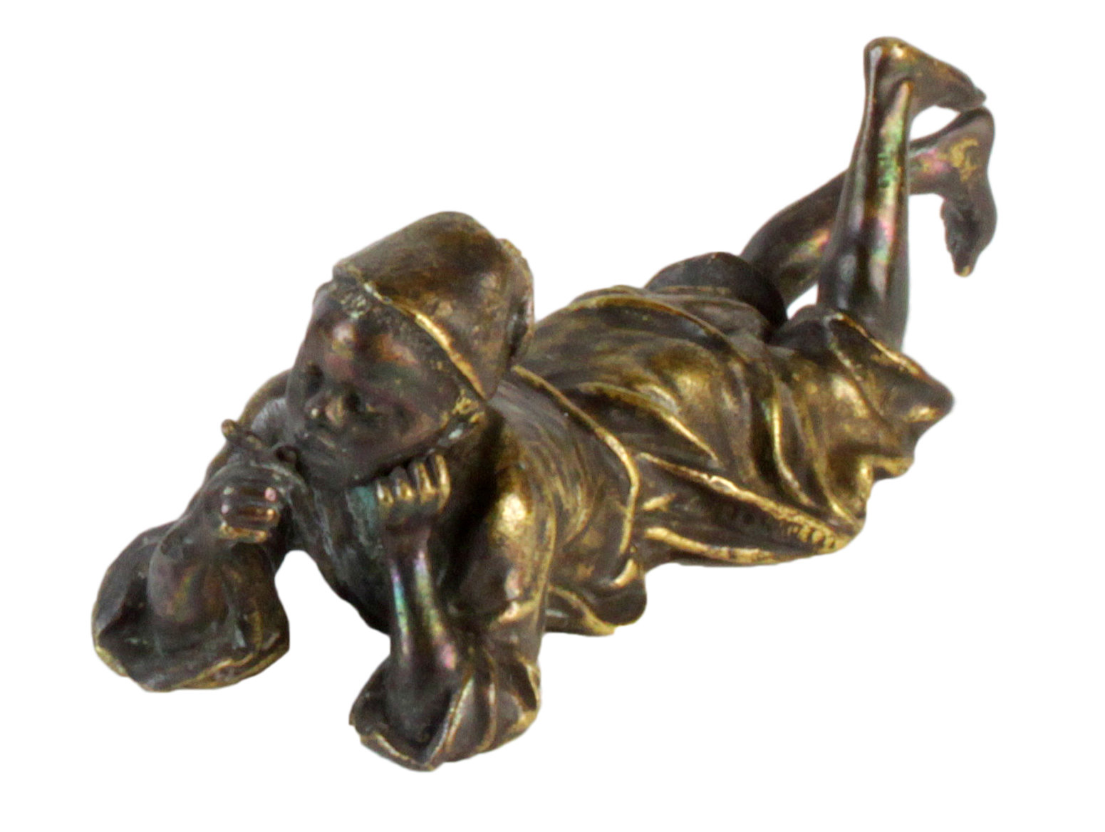 Appraisal: An Austrian bronze figure of an recumbent boy smoking a