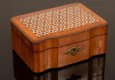 Appraisal: A mid th Century satinwood sewing box with geometric ivory