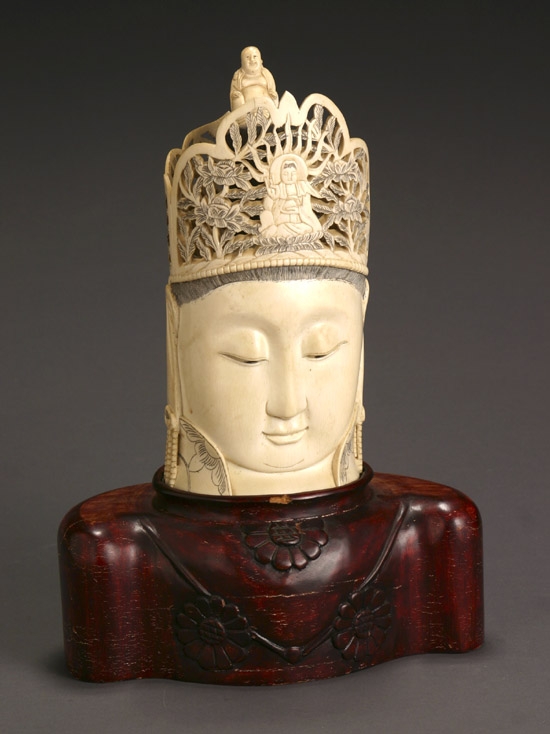 Appraisal: Chinese Ivory Head of Guanyin on Wood Stand th Century