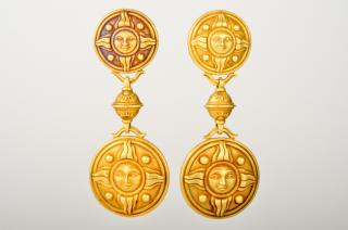 Appraisal: Kieselstein Cord Whimsical Gold Sun Earrings Kieselstein Cord gold sun