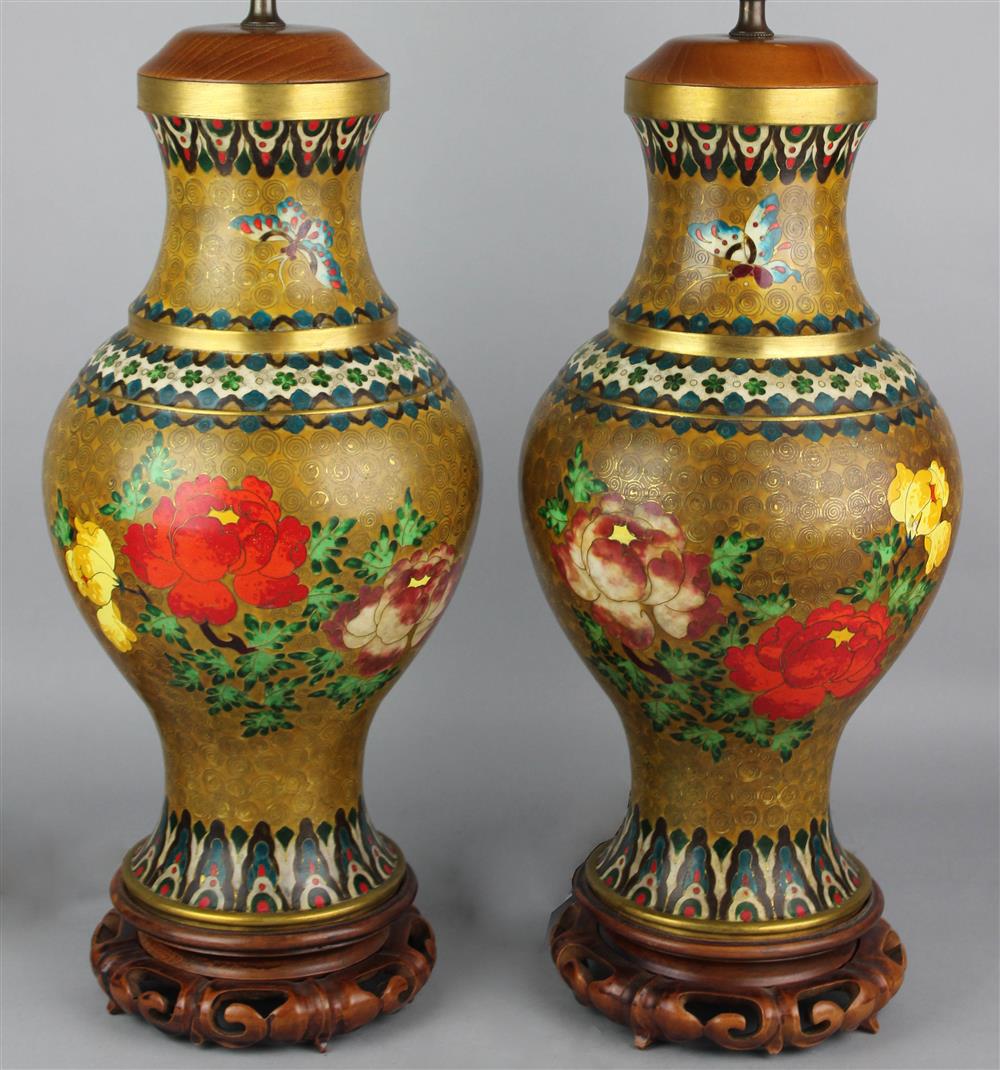 Appraisal: PAIR OF CHINESE CLOISONNE ENAMEL VASES MOUNTED AS TABLE LAMPS