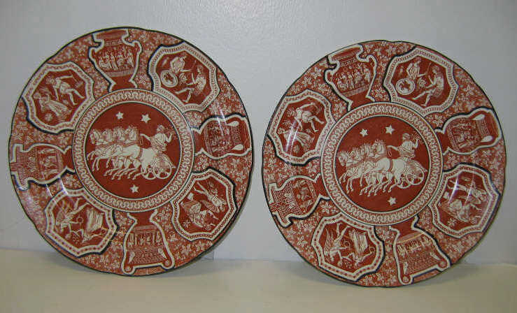 Appraisal: PAIR OF ENGLISH POTTERY PLATES Stencil decorated in iron red