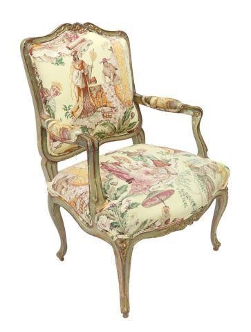 Appraisal: French Louis XV style armchair early th c parcel gilt